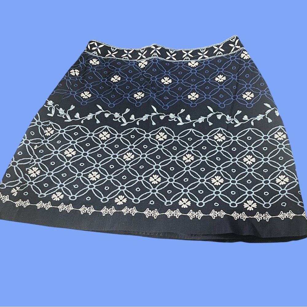 Chic Navy Blue and White Women's Mini Skirt by LOFT- Size S